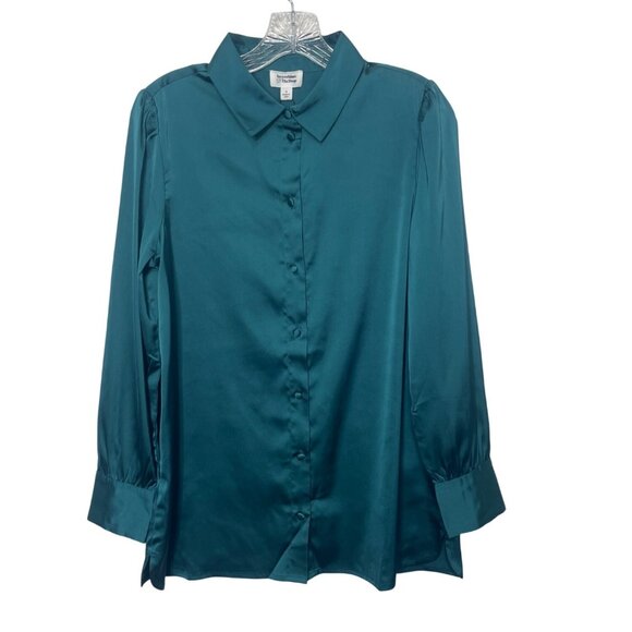 Lucyswhims Button Front Shirt Womens Small Pacific Teal New Silky - Picture 1 of 10